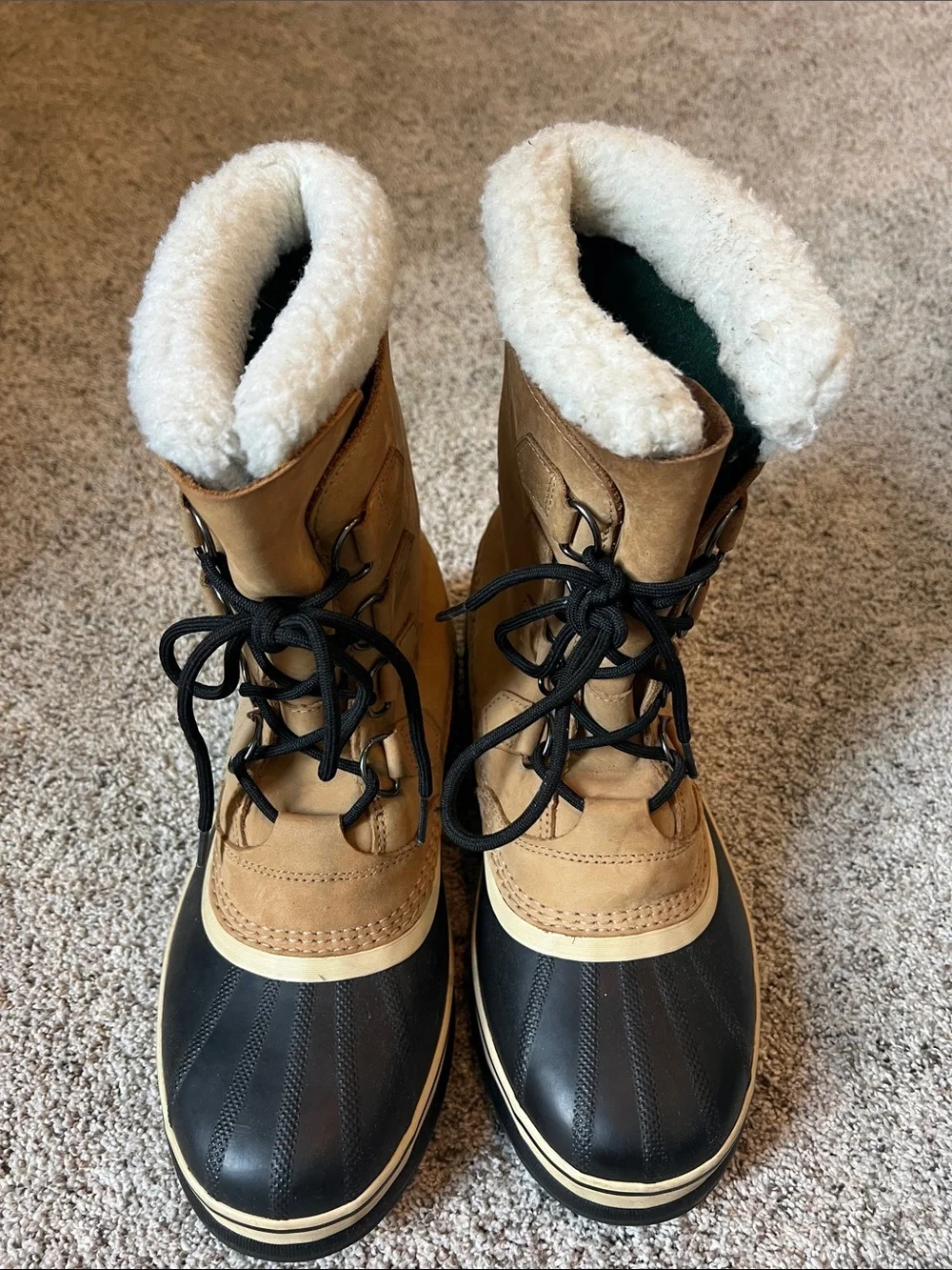 Sorel Tan and Black Shearling-Trim Winter Lace-Up Boots